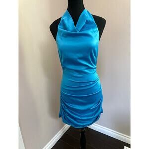 Naked Wardrobe Blue Satin Cocktail Dress Size Small